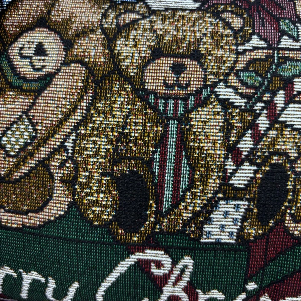 Vintage Christmas Teddy Bear Tapestry Throw Pillow Merry Christmas Decor 13x10